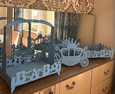 Mavi rəngdə dekorativ “BABY” mövzulu komplekt. - Material: yüngül və