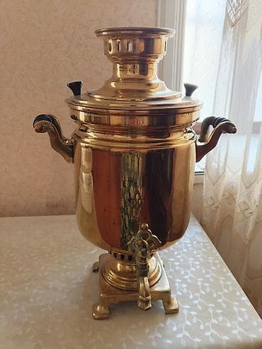 qedim samovar satisi: Mis samovar – klassik rus üslubunda, kömür/odunla işləyən model — 4