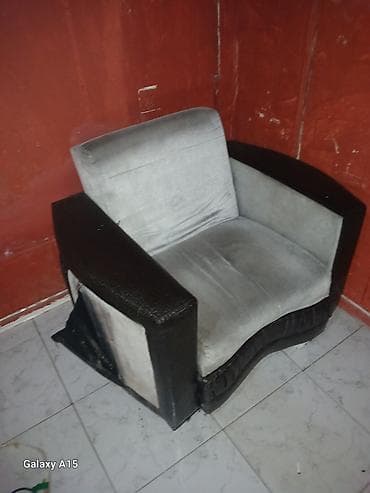 otaq gulleri: Kreslo və mərmər naxışlı masaüstü (kombo) - Kreslo: Yumşaq açıq-boz — 3