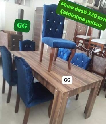 stul oturacaq: Mətbəx üçün, Dördbucaq masa, 4 stul — 1