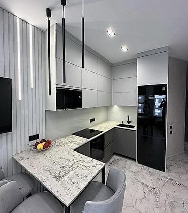 islenmis metbex mebeli: Mətbəx üçün künc tipli premium mebel dəsti - Minimalist dizayn: Boz — 1