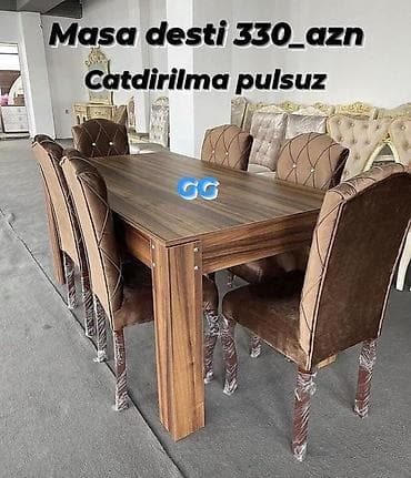 Sifarişlə masa ve 6 stul 330_azn.Hazir əldə var.Ölçü 165×90.Açılan