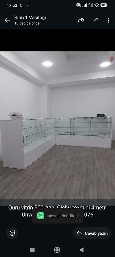 Quru vitrin 500 Azn. Olchu texmini 4metr. Unvan Xirdalan. Shirin x