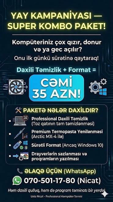 Xidmətlər: Kompyuter format və daxili təmizlik xidməti — Super Kombo Paket — 1