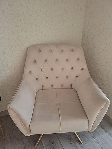 2 ədəd kreslo – krem rəng - Material: məxməri/parça örtük, yumşaq — 6