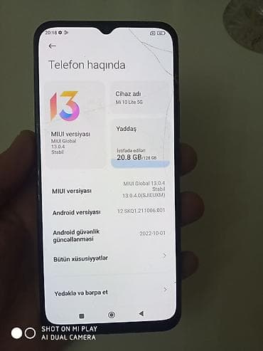 Xiaomi Mi 10 Lite 5G, 128 GB, rəng - Göy, 
 İki sim kartlı