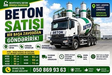110 volt: İnşaat betonu M-100, Həcm: 800 kubmetr, Sifarişlə — 2