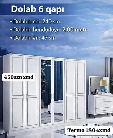 6 qapı, Güzgülü, Ağ, Açılan, Düz dolab
