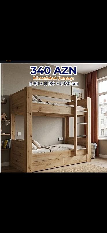 genc otagi: İki mərtəbəli çarpayı – 340 AZN Ölçülər: D 80 × H 180 × U 180 sm — 1