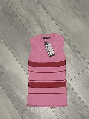 pratez sac: Qolsuz trikotaj köynək - Rəng: açıq çəhrayı baza, tünd qırmızı eninə — 1