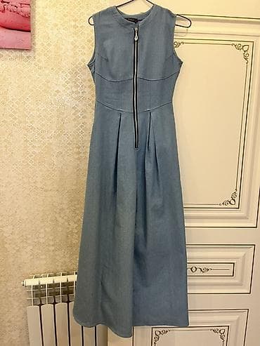 minifit s: Zərif denim maxi don - Rəng: açıq mavi (jeans). - Model: qolsuz — 1