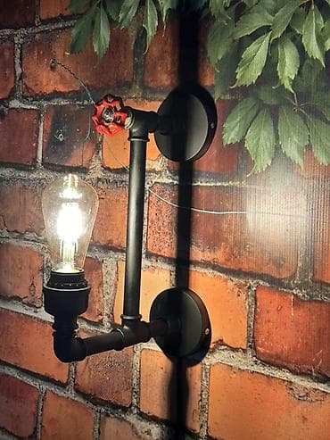 dis tortu: Sənaye üslublu divar lampası - Dizayn: Qara metal boru — 2