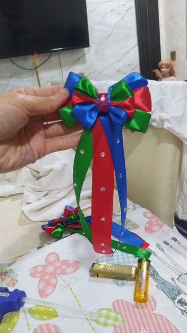 Tədbir və bayramlar üçün əl işi bəzək lentləri – üçrəngli (mavi