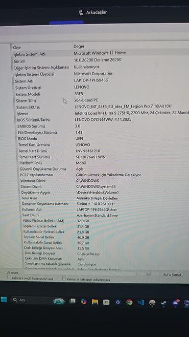 Satılır Lenovo Legion Pro 7 🔹 Ekran: 16" WQXGA (2560x1600) 🔹