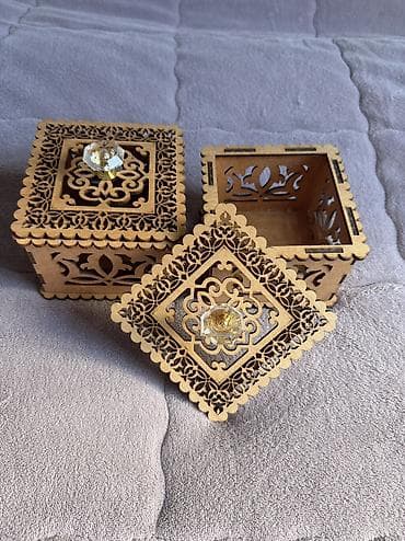 Taxta dekorativ qutu dəsti - Material: təbii ağac (plywood)