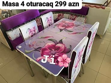 Mətbəx/dining dəsti – 1 masa + 4 oturacaq Qiymət: 299 AZN (şəkildə — 1