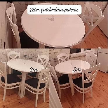 ag masa: Ağ rəngdə yemək dəsti – dairəvi masa və 4 ədəd stul. - Klassik — 1