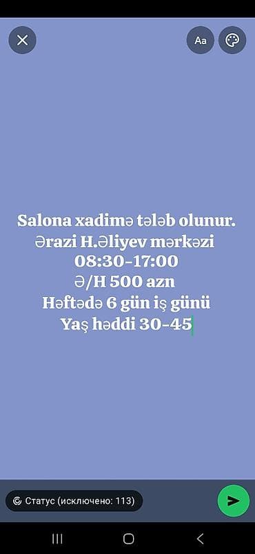 Xadimə tələb olunur, 30-45 yaş, 6/1, Aylıq ödəniş