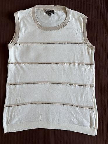 özcan zeynep örme: Qolsuz trikotaj top – Zendra Collection - Rəng: krem-ağ əsas, bej — 4