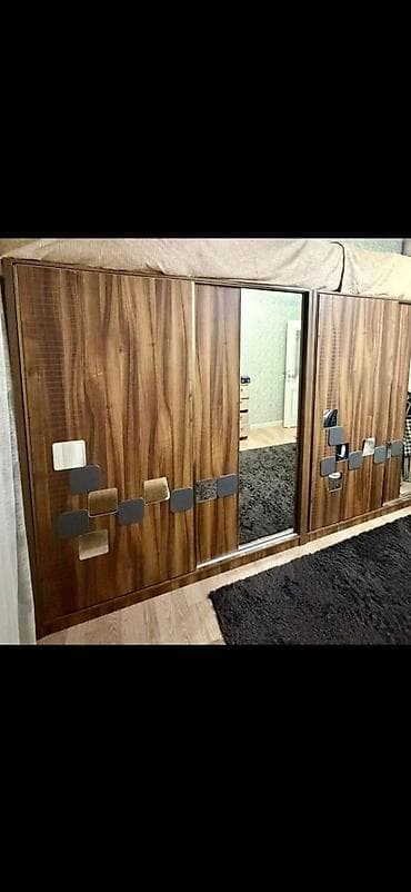 3 qapılı, Güzgülü, Qəhvəyi, Taxta, Kupe, Düz dolab