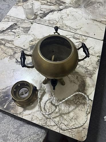 samovarlar: Mis Elektrik samovar – pirinç gövdəli, klassik qlobus formalı model — 4