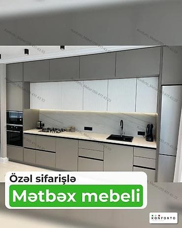 Özəl sifarişlə mətbəx mebeli - Minimalist və müasir dizayn: hamar