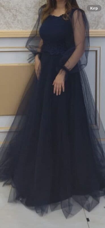 буквы из пенопласта на свадьбу: Tünd lacivərd rəngli zərif ziyafət geyimi - Model: Uzun, A-kəsim — 1