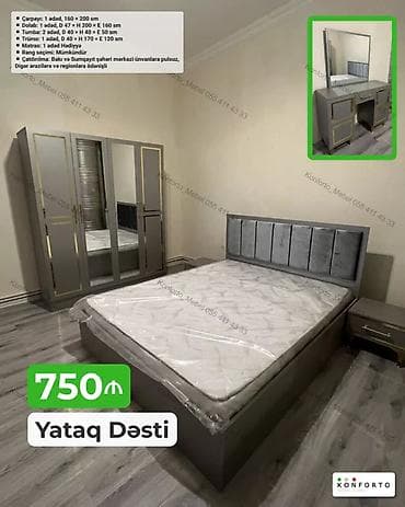 matras sumqayit: Yataq Dəsti – 750₼ Komplekt: - Çarpayı: 1 ədəd, 160 × 200 sm - Dolab — 1