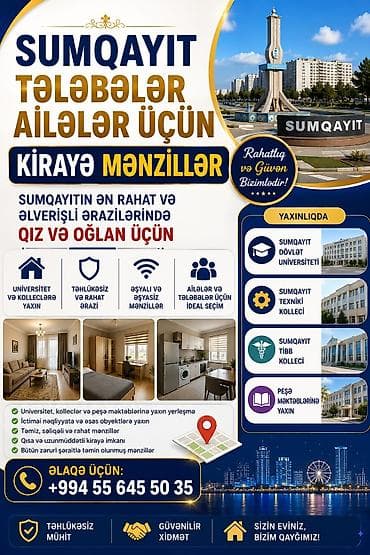 lalafo sumqayit: Sumqayıtda tələbələr və ailələr üçün kirayə mənzillər Xüsusiyyətlər — 1