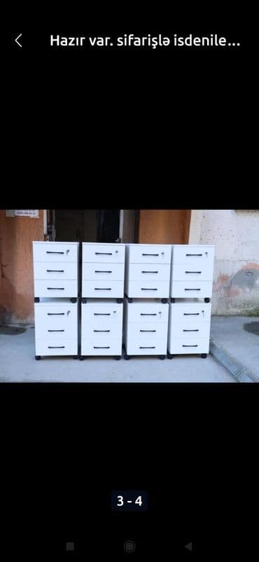 trafaret nədir: Ofis üçün mobil şkaflar - Rəng: ağ - Quruluş: 3 çekmecəli modul — 4