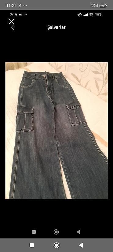 Другая мужская одежда: Denim cargo şalvar - Rəng: tünd mavi yuyulmuş denim - Model: geniş — 1