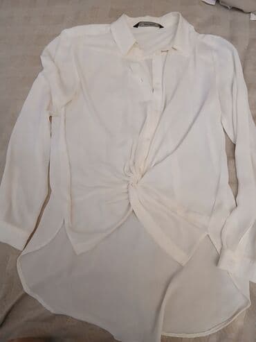 klassik koynekler: ZARA BASIC qadın köynəyi - Rəng: krem/ağ - Model: ön hissədə — 1