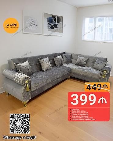 Künc divan, Açılan, Bazalı, Vеlur parça, Şəhərdaxili pulsuz çatdırılma