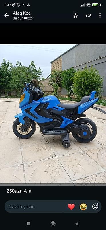 16 lik velosiped: Uşaq üçün elektrik motosikleti – mavi rəng, sport dizayn (GS/Y1600T) — 1
