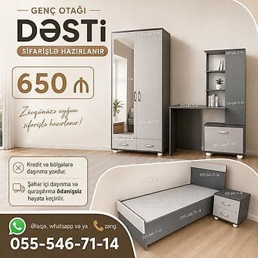Oğlan və qız üçün, Yeni, Təknəfərlik çarpayı, Yazı masası, Dolab, Tumba