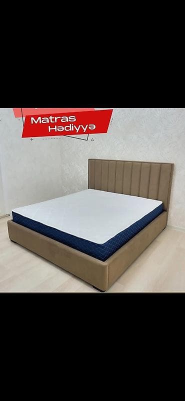 Çarpayılar: Mebel yataq dəsti – yumşaq başlıq və bazalı çarpayı - Müasir minimal — 1