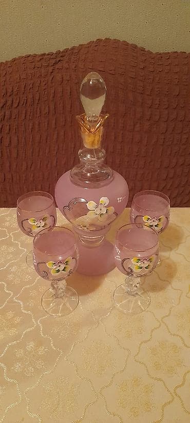 xonca desti: Şüşə qrafin və qədəh dəsti - Rəng: açıq bənövşəyi (mat effektli) - — 1