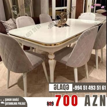 hazir kreditde olan heyet evleri: Qonaq otağı üçün, Yeni, Açılmayan, Dördbucaq masa, 6 stul — 8