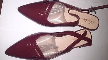 женские туфли с открытой пяткой: Qadın ayaqqabısı –qara və qırmızı rəng, parlaq lak örtüklü, sivri — 6