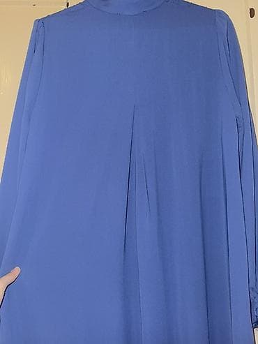 Qadın geyimləri: Mavi rəngli uzun don - Stil: Sadə və zərif, tamörtülü kəsim - Yaxa — 6