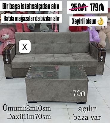 divan kohnə: Açılan mexanizmli, bazalı divan dəsti. - Ölçülər: ümumi 2 m 10 sm — 1