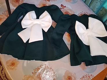 ana bala donları: Qız uşaqları üçün zərif paltar - Rəng: tünd yaşıl - Model: uzunqol — 4