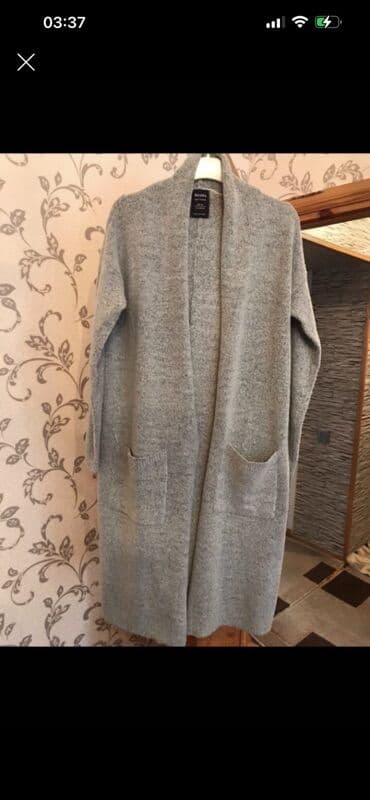 Hicab: Boz rəngli uzun kardiqan - Model: Açıq önlü, düyməsiz uzun kardiqan - — 1