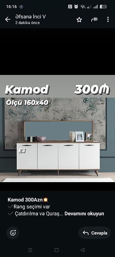 *Kamod 300Azn💥* ✔️Rəng seçimi var ✔️ Çatdırılma və Quraşdırılma — 1
