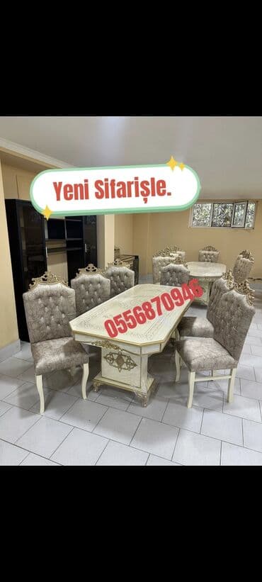 uşaq stol stul: Qonaq otağı üçün, Yeni, Açılmayan, Dördbucaq masa, 6 stul — 3