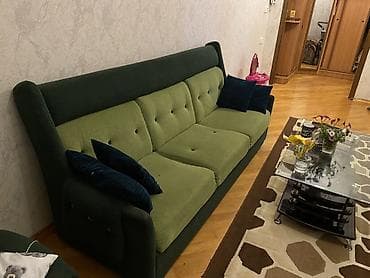 divan desti: Yaşıl tonlarda yumşaq mebel dəsti - Dəst: 3 yerlik divan + 2 ədəd — 2