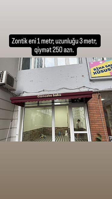 dam: Fasad üçün tent/zontik - Rəng: tünd şərab rəngi (bordo), dalğalı ətək — 1