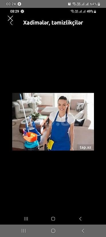 Əməkdaş axtarışı (vakansiyalar): Salam Evlere vilalara bag evlerine temizliye gedirik 2 qizig isimizi — 1