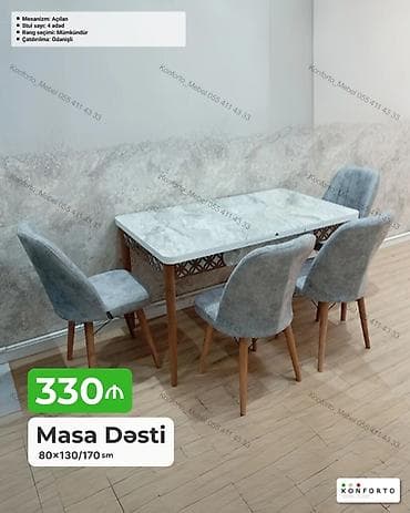 kohnə stul: Masa Dəsti – 80×130/170 sm - Açılan mexanizmli masa: ölçülər 80×130 — 1