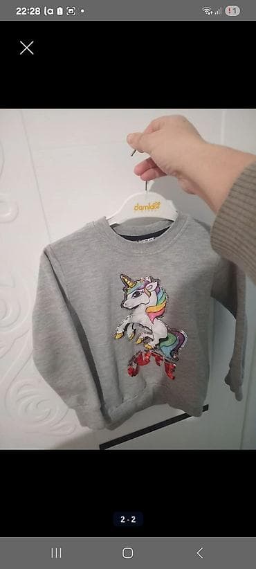 Uşaq üçün svitşot turk mali - Rəng: boz - Ön hissədə bəzəkli yunicorn